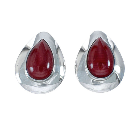 Native American Coral And Genuine Sterling Silver Post Earrings JX129792